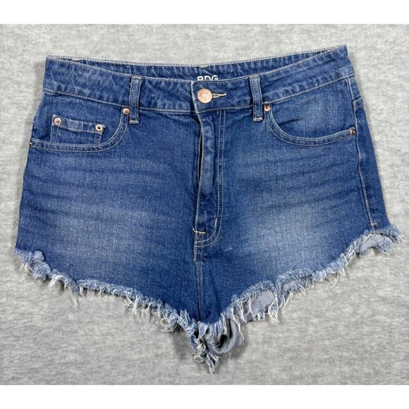 BDG Super High Rise Dolphin Jean Shorts Womens‎ 31W Fray Edge - Picture 1 of 5